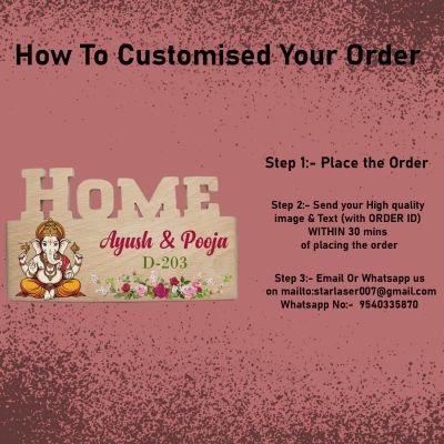 Personalized Lord Ganpati Theme Wooden Name Plate for Flat,Villa, Bungalow, Apartment, Office & Home Entrance Custom Name & House Number  Gifts For Housewarming